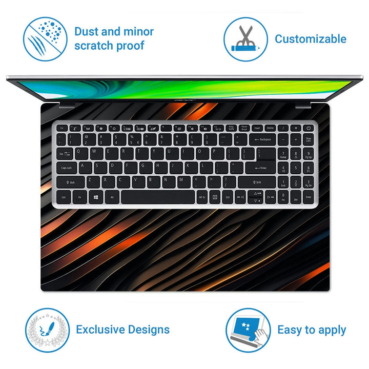 Laptop Skin - Black and Orange With a Wavy Pattern