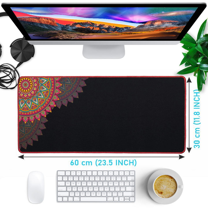 Anti-Slip Extended Desk Mat Gaming Mouse Pad - Mandala Art Left Corner