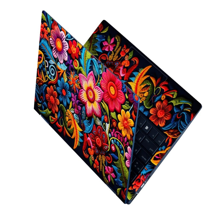 Laptop Skin - Thread Floral Black Bottom