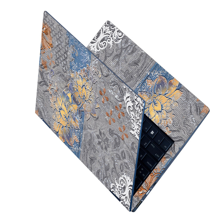 Laptop Skin - Floral Art on Grey Canvas