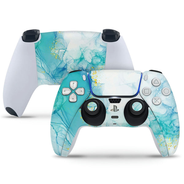 PS5 Controller Skin - Golden Highlighter Green Blue Shaded Marble