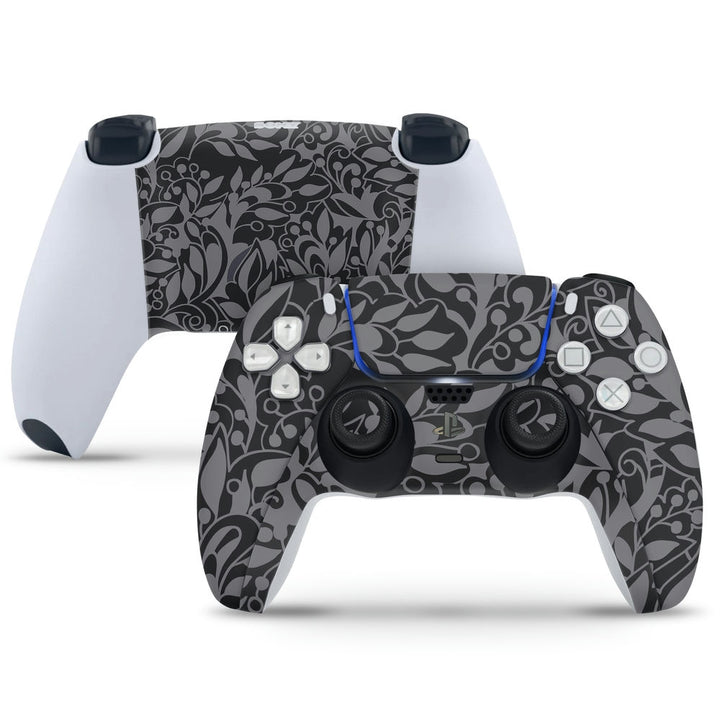 PS5 Controller Skin - Grey Leaves on Black