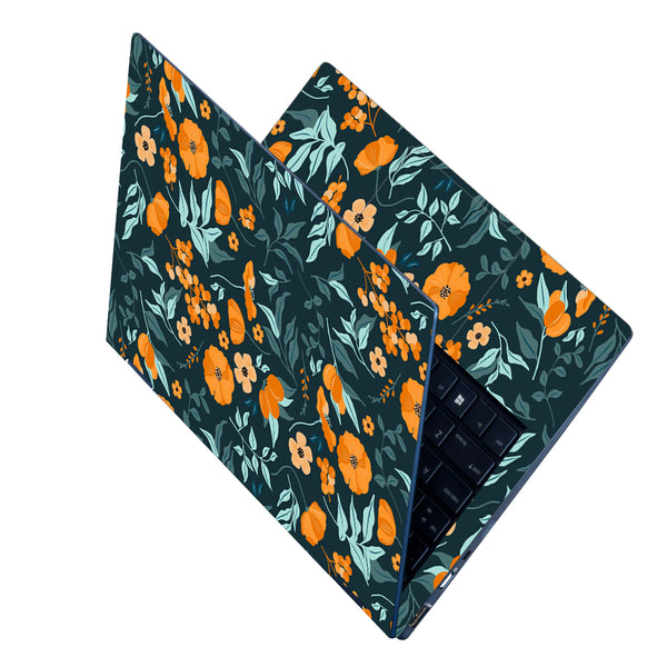 Laptop Skin - Orange Green Floral on Blue