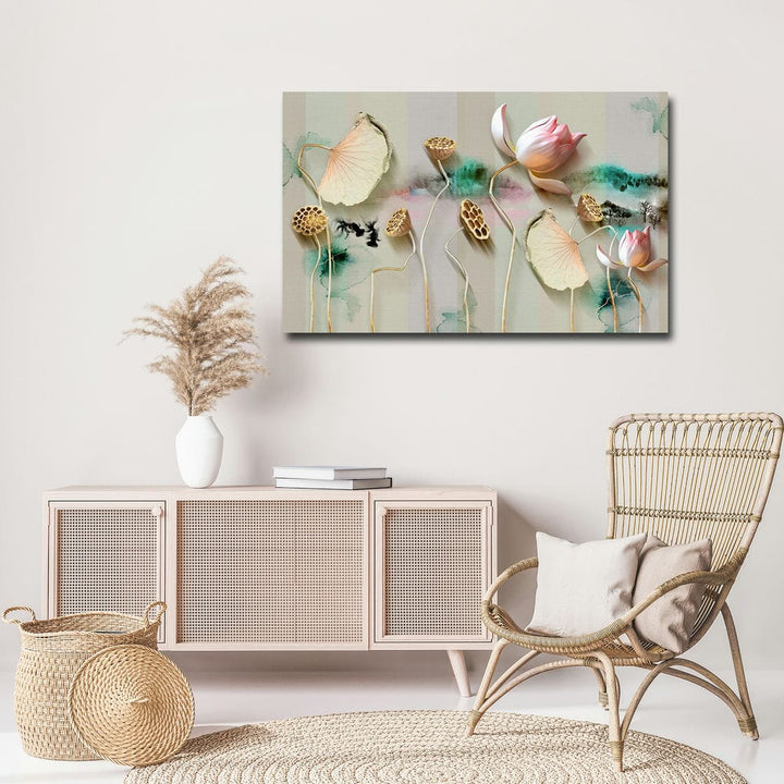 32x20 Canvas Painting - Lotus Tapestry Art