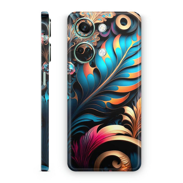 Mobile Skin Wrap - Blue Feather Golden Spiral