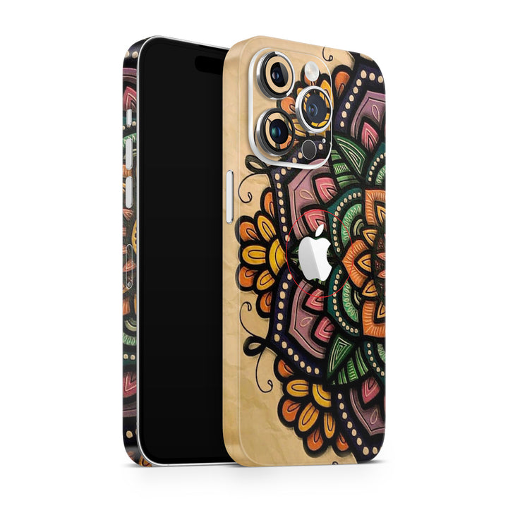 Apple iPhone Skin Wrap - Mandala Art on Dark Cream - SkinsLegend