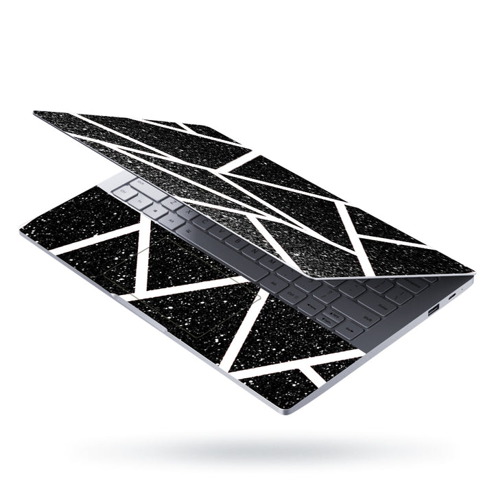 Laptop Skin - White Thick Lines on Black Sparkle