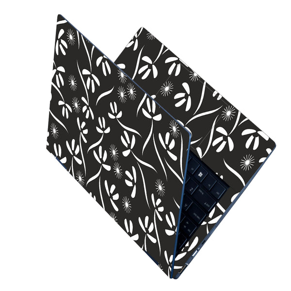 Laptop Skin - White Floral Spiral on Black