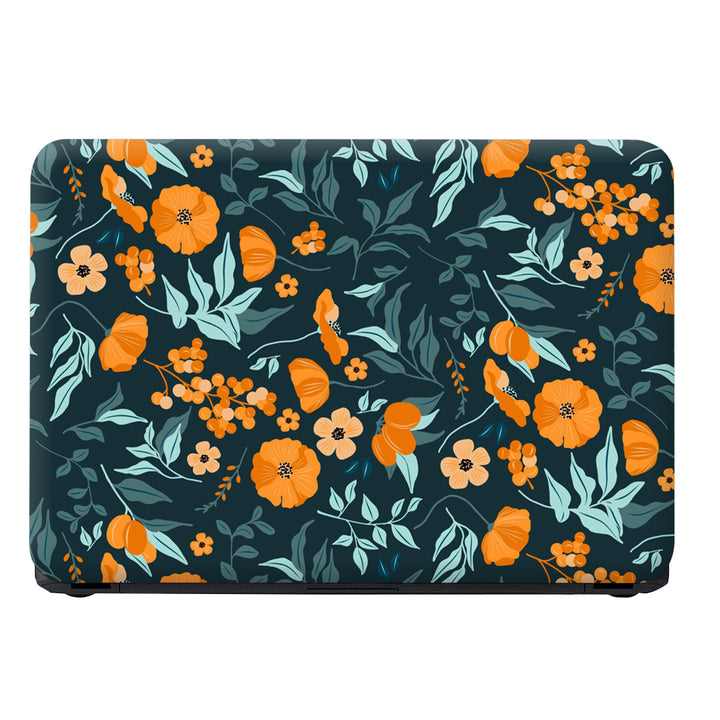 Laptop Skin - Orange Green Floral on Blue