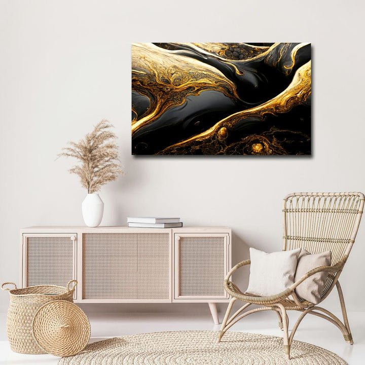 32x20 Canvas Painting - Golden Lava on Black