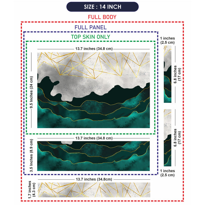 Laptop Skin - Golden Lightning Design on Green Ocean