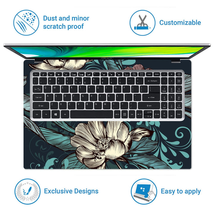 Laptop Skin - Blue Floral Pattern