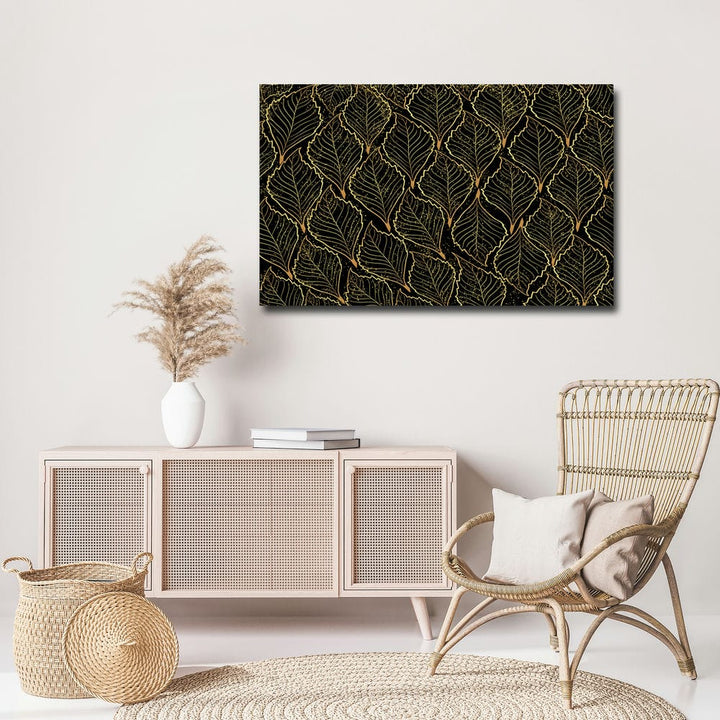 32x20 Canvas Painting - Multi Golden Leaves on Black