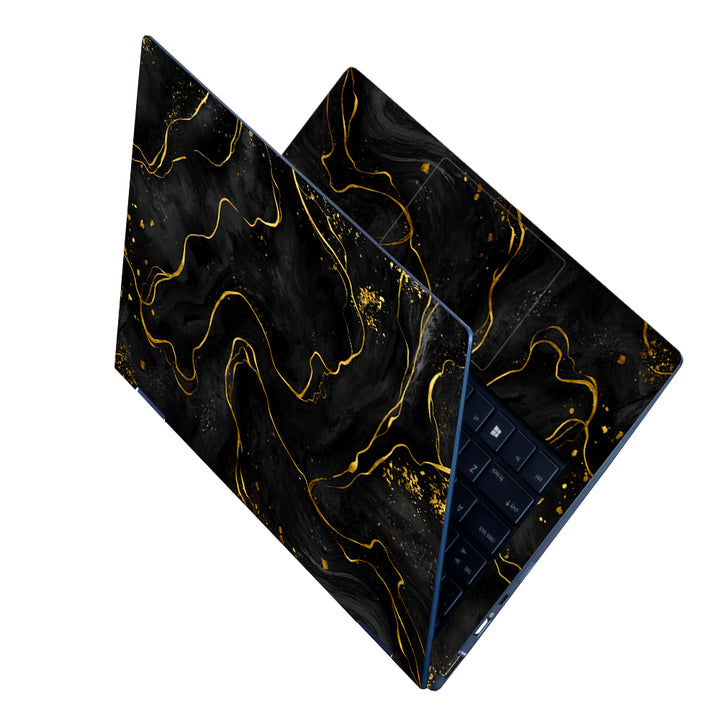 Laptop Skin - Golden Lines on Black Marble