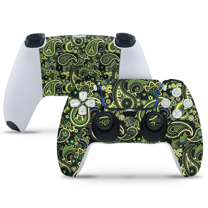 PS5 Controller Skin - Black Green Paisley