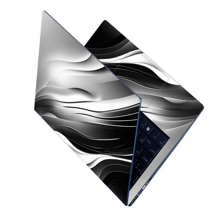 Laptop Skin - Black and White Background Wavy Pattern