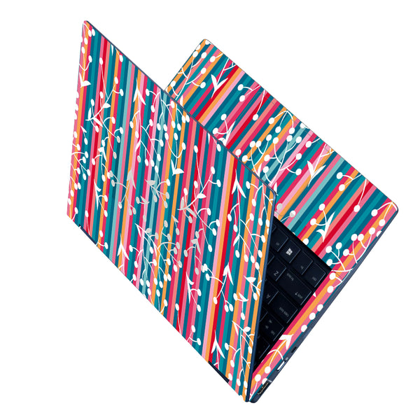 Laptop Skin - Colourful Vertical Lines White Leaves