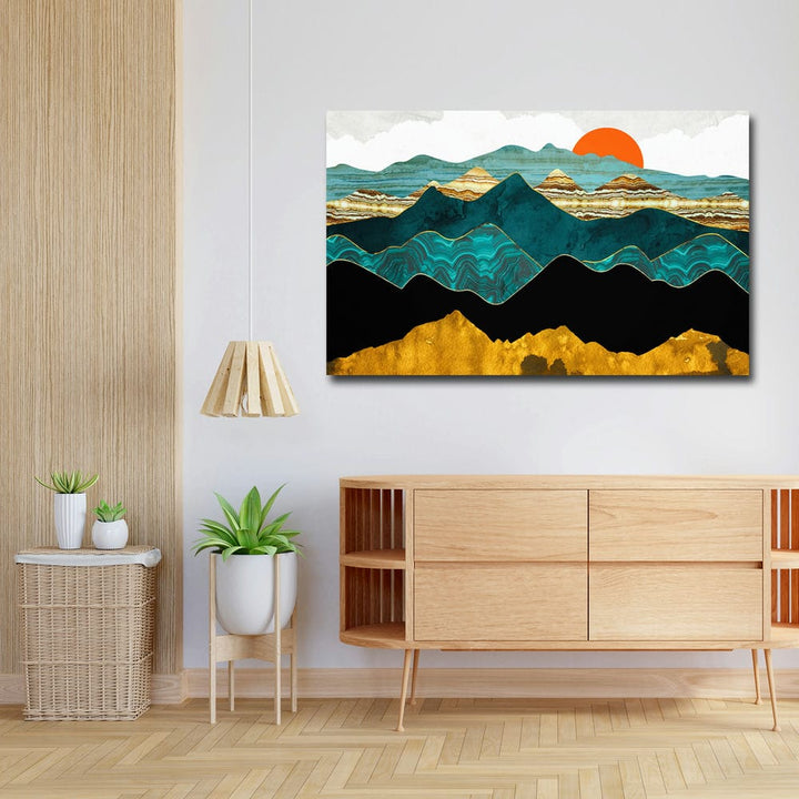 32x20 Canvas Painting - Sun Set View Different Shades Mountains