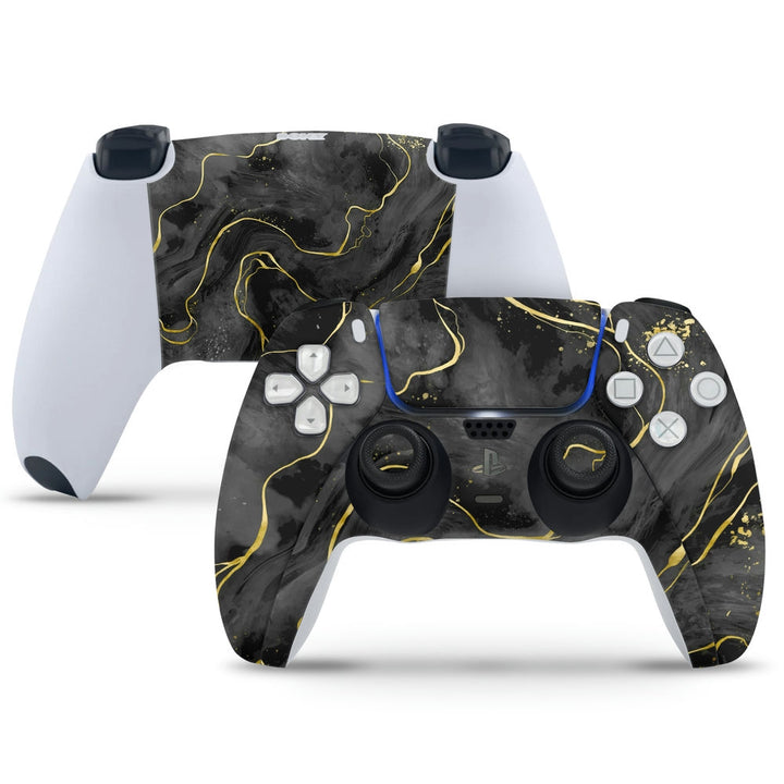 PS5 Controller Skin - Golden Effect on Black Marble