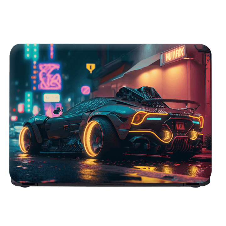 Laptop Skin - Neonlit Cyberpunk City Street Car