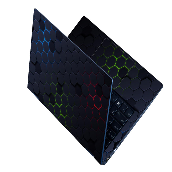 Laptop Skin - Green Red Blue Light on Black Honeycomb