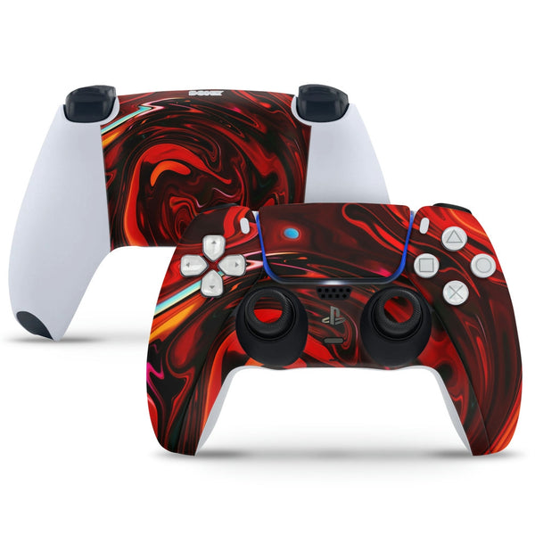 PS5 Controller Skin - Red Swirl Float Abstract