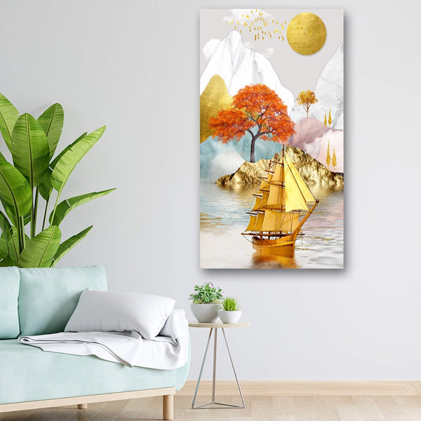 20x36 Canvas Painting - Golden Sailing Ship Portrait