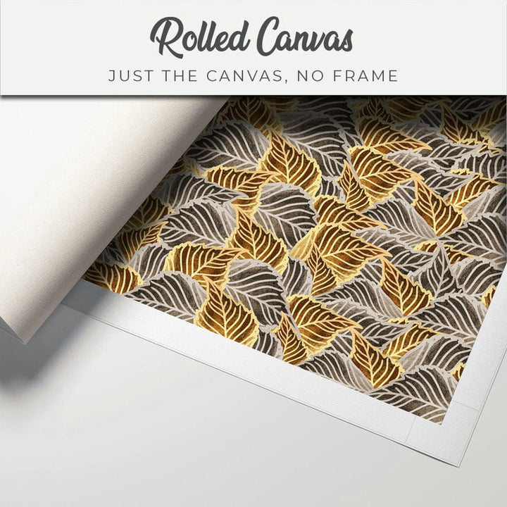 32x20 Canvas Painting - Golden Grey Leaf Collage