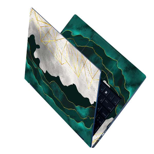 Laptop Skin - Golden Lightning Design on Green Ocean