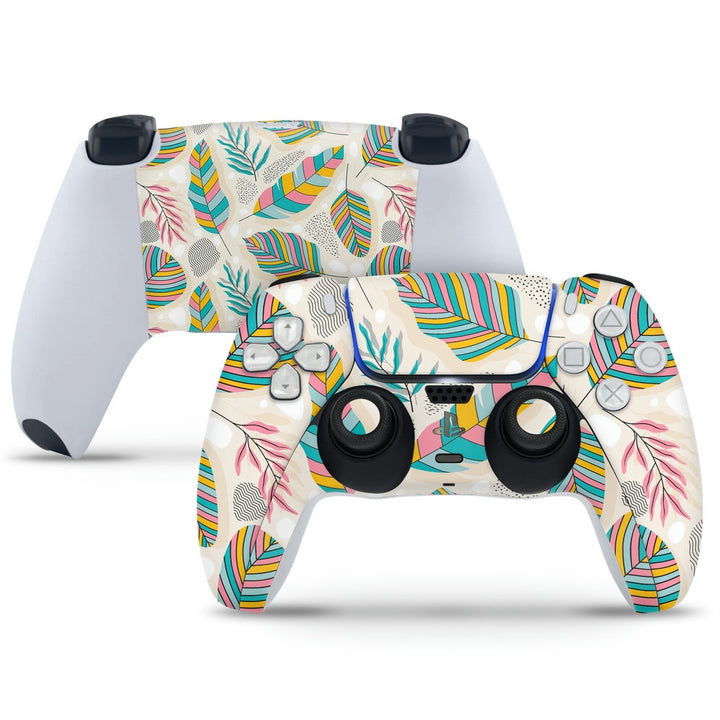 PlayStation 5 Controller Skin - Multicolor Leaves on Cream Shaded Back ...