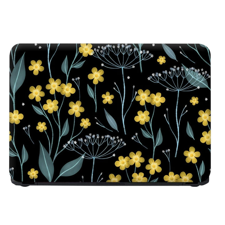 Laptop Skin - Yellow Grey Floral Leaves on Black