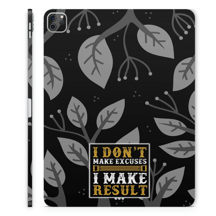 Tablet Skin Wrap - Grey Black Leaves I Don't Make Excuses