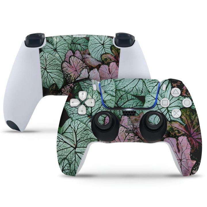 PS5 Controller Skin - Light Green Pink Leaves