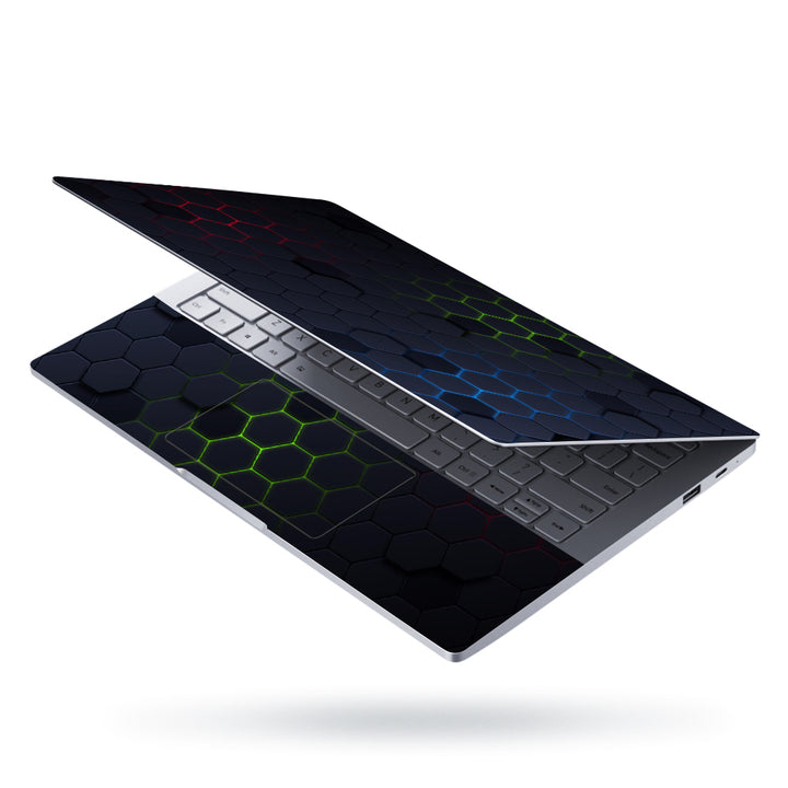 Laptop Skin - Green Red Blue Light on Black Honeycomb