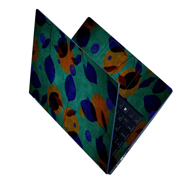 Laptop Skin - Blue Leaves on Bottle Green