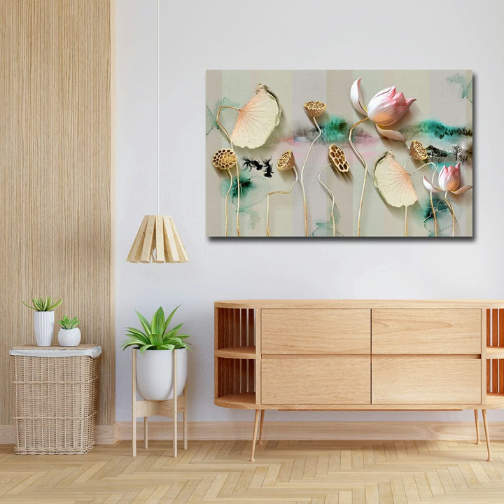 32x20 Canvas Painting - Lotus Tapestry Art