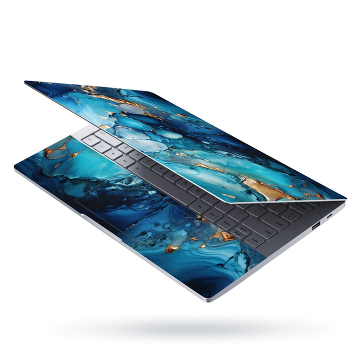 Laptop Skin - Golden Highlighter on Blue Shaded Marble