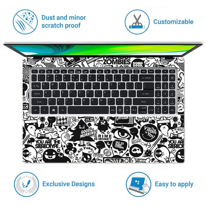 Laptop Skin - Zombies Black White Doodle Art