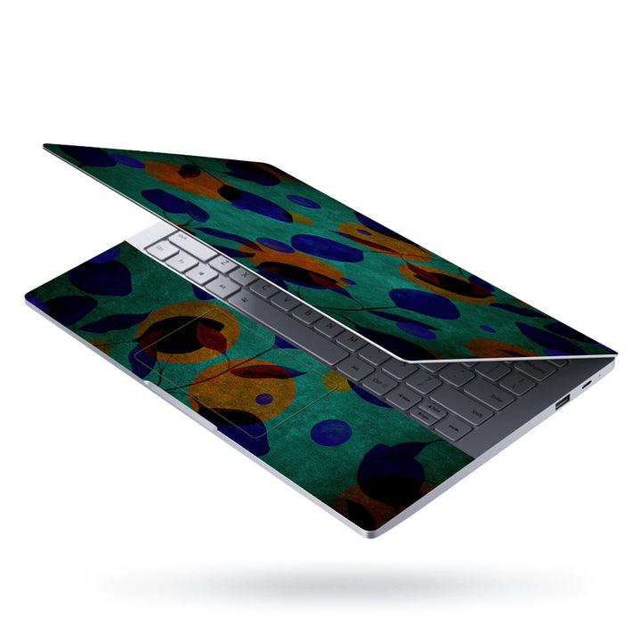 Laptop Skin - Blue Leaves on Bottle Green