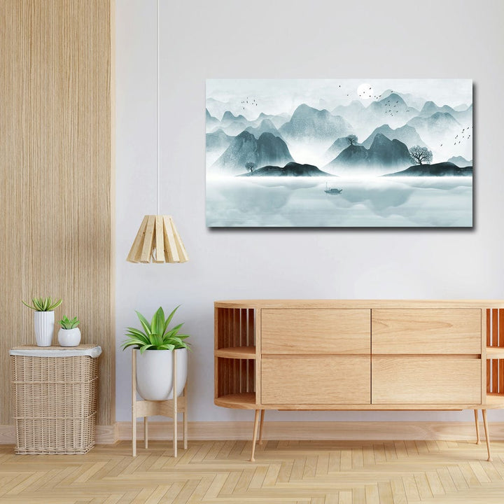 36x20 Canvas Painting - Blue Shaded Mountains Sketch