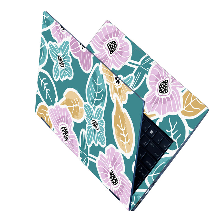 Laptop Skin - Pink Flower Leaves Abstract