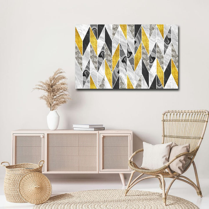 32x20 Canvas Painting - Golden Black Grey Stripes