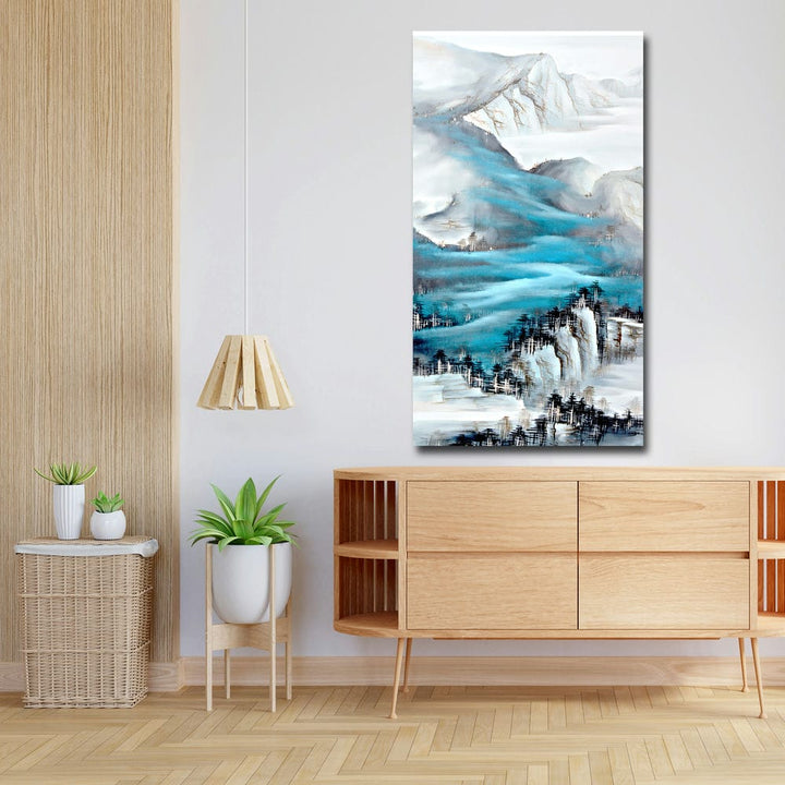 20x36 Canvas Painting - White Blue Mountain Art