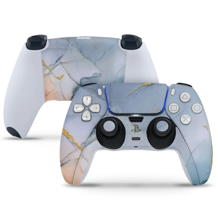 PS5 Controller Skin - Golden Highlighter on Blue Shaded Marble