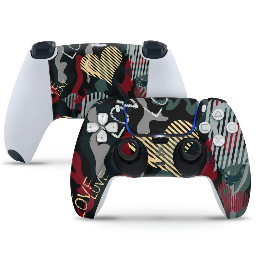 PlayStation 5 Controller Skin - Love Symbols With Dark Green Grey Red ...