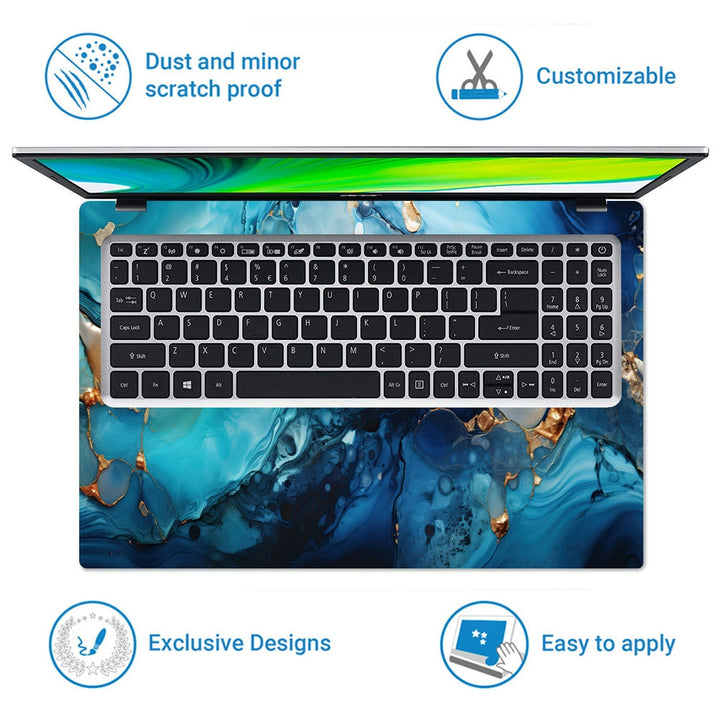 Laptop Skin - Golden Highlighter on Blue Shaded Marble