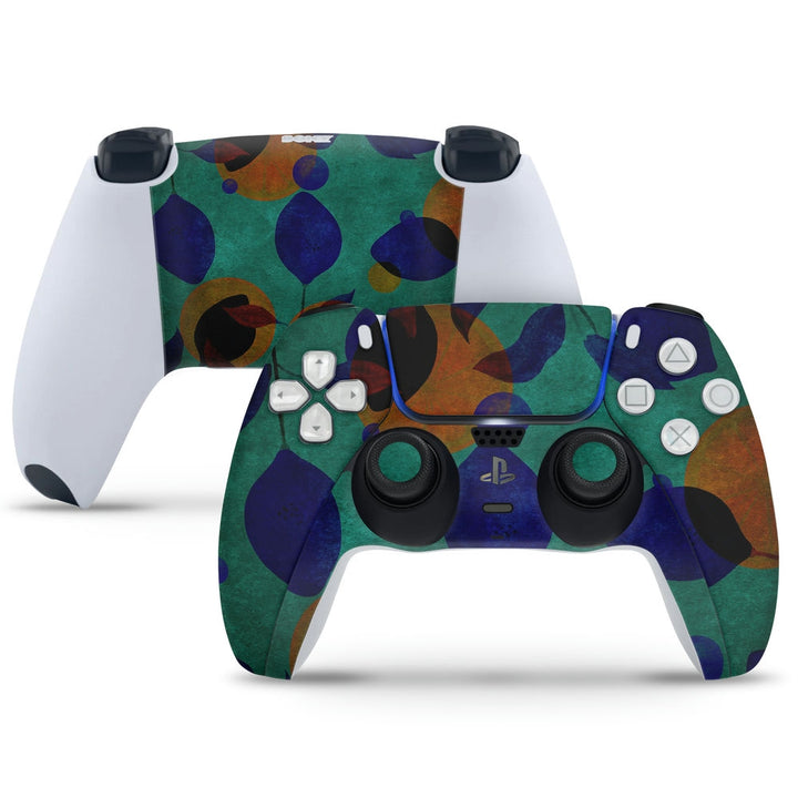 PS5 Controller Skin - Blue Leaves on Bottle Green