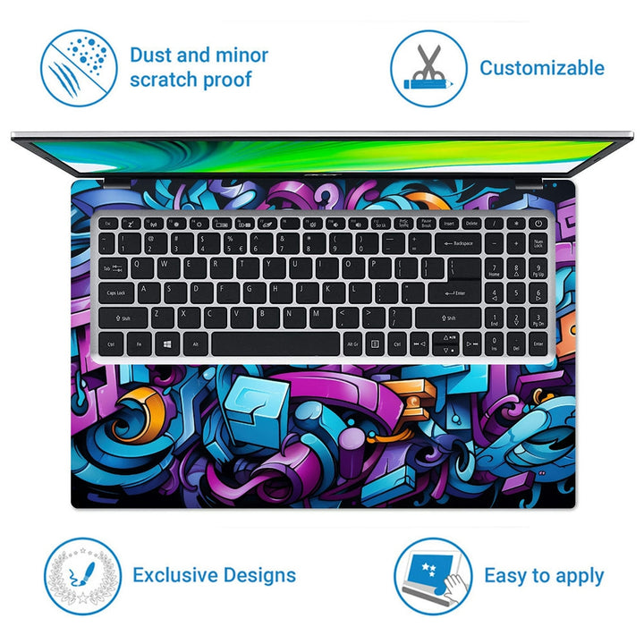 Laptop Skin - Graffiti Wall Design Blue Magenta