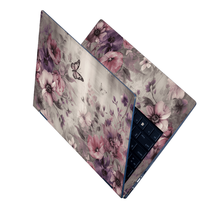 Laptop Skin - Purple Flowers and Butterfly