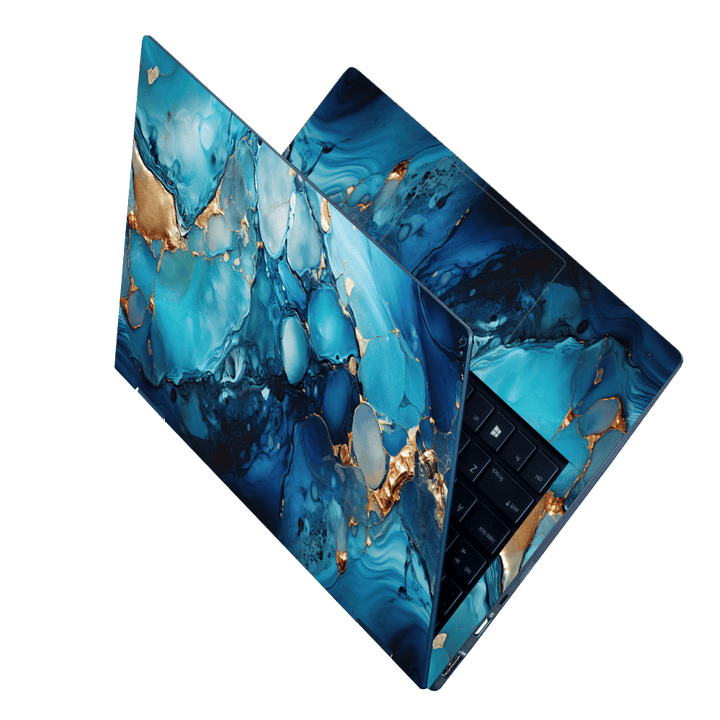 Laptop Skin - Golden Highlighter on Blue Shaded Marble